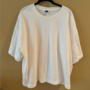 White Shirt with Pearl Sleeves